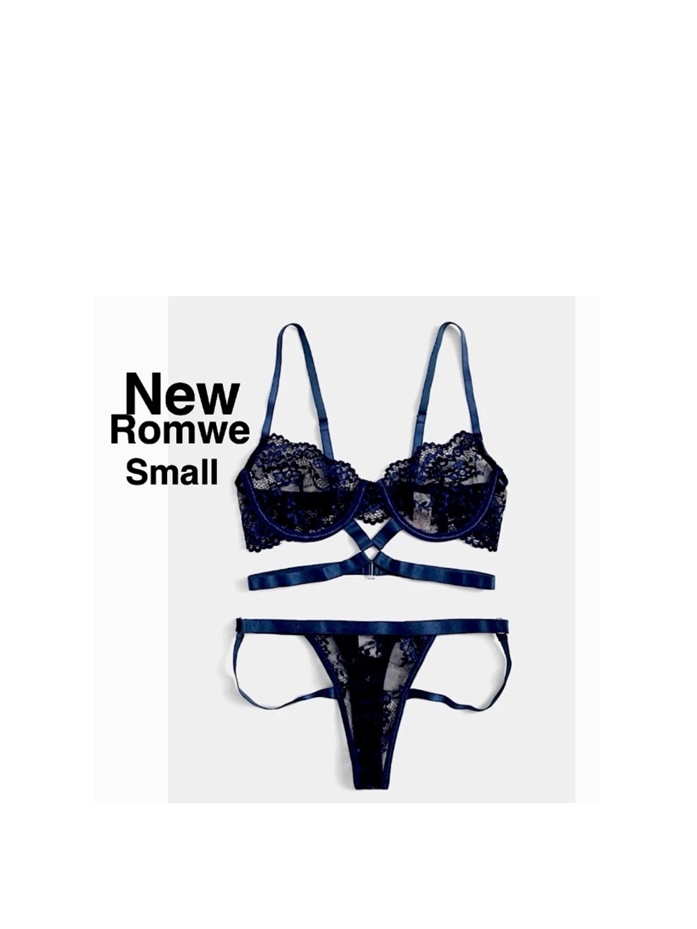 New Romwe Kawaii Floral Lace Ring Linked Cut Out Lingerie Set black small &tags